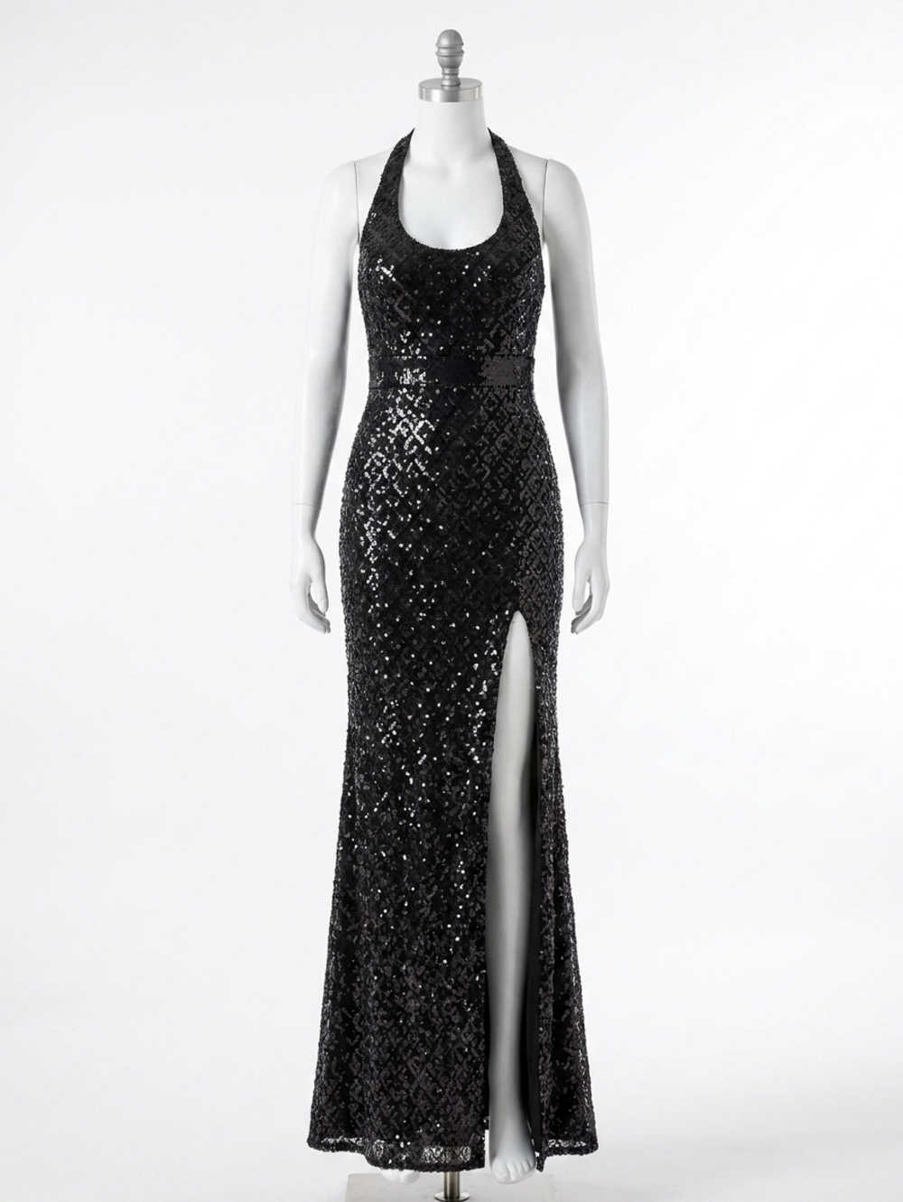 NEW MAC DUGGAL halter sequin gown in black